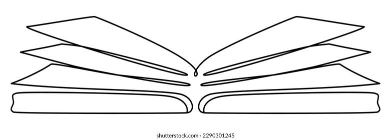 Libro continuo de una línea de arte. Libro abierto de dibujo de línea. Ilustración vectorial aislada en blanco.	