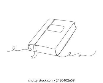 Book continuous one line art isolated vector illustration on white background.