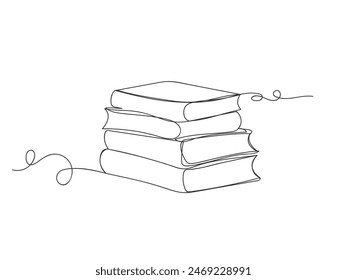 Book continuous one line art isolated vector illustration on white background.