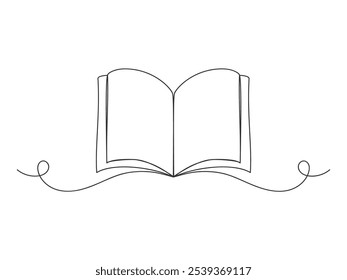 Book continuous one line art isolated vector illustration on white background.