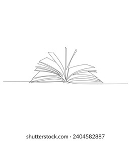 book continuous one  line drawing. open book with flying pages. Vector illustration