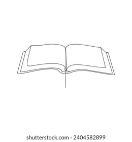 book continuous one  line drawing. open book with flying pages. Vector illustration