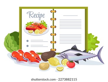 Reserve el concepto de composición de ingredientes de recetas para cocinar. Ilustración del diseño gráfico del vector