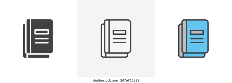 Colección de icono de línea fina plana de copia de libro.