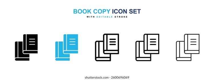 Book copy icons graphics set in black and blue colors