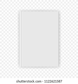 Book cover blank white vertical design template. Vector empty book cover model mockup isolated on transparent background