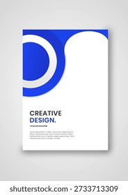 Buchumschlag mit blauem Design, kreatives und einfaches Konzept. Buchumschlag mit blauer Rundform. vertikaler Hintergrund für Unternehmen