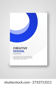 Buchumschlag mit blauem Design, kreatives und einfaches Konzept. Buchumschlag mit blauer Rundform. vertikaler Hintergrund für Unternehmen