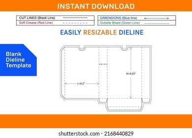 Book cover box with top holding notch 6.2 x1.5 x 9.25  inch box Dieline template