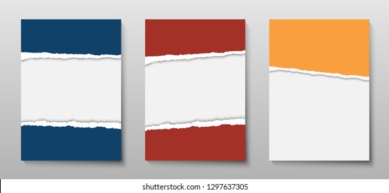 Book cover or brochure design. Template for flyer or poster. Torn paper.