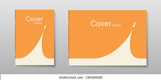 Book Cover Or Brochure Minimal Design With Rocket Launch . Template For Flyer Or Poster Orange Background.