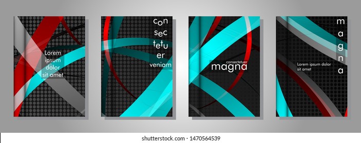 book cover collection. design with a colorful ribbon pattern on a metal shape background. vector illustration in eps 10