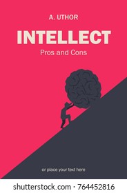 Book cover creative funny concept. Man rolling big brain. Fiction or non-fiction genre. Mid century style design. Applicable for books, posters, placards etc.