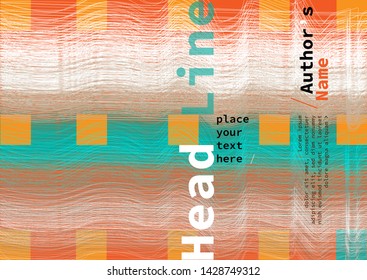 Book cover with dark orange background, light orange and green square pattern, abstract multicolored linear texture and white, green, orange and black headline