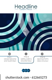 Book cover design A4 with blue abstract lines and circles. Good for publications journals, portfolio, monographs and magazines. Vector.