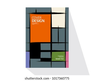 Book cover design. Annual report layout. rough brush Strokes. Mondrian style. Vector.