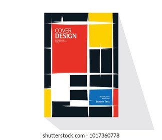 Book Cover Design. Annual Report Layout. Rough Brush Strokes. Mondrian Style. Vector.