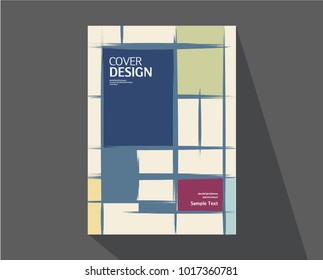 Book Cover Design. Annual Report Layout. Rough Brush Strokes. Mondrian Style. Vector.