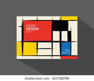 Book Cover Design. Annual Report Layout. Rough Brush Strokes. Mondrian Style. Vector.