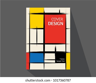 Book Cover Design. Annual Report Layout. Rough Brush Strokes. Mondrian Style. Vector.