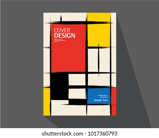 Book Cover Design. Annual Report Layout. Rough Brush Strokes. Mondrian Style. Vector.