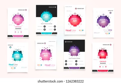 Book cover design annual report, magazine, flyer in A4. Business vector set. Brochure title sheet. Abstract composition with geometric shapes and image. Blue. Minimalistic style. Template layout.