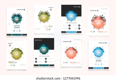 Book cover design annual report, magazine, flyer in A4. Business vector set. Brochure title sheet. Abstract composition with geometric shapes and image. Blue. Minimalistic style. Template layout.
