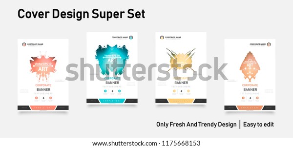 	\
Book cover design annual report, magazine,\
flyer in A4. Business vector set. Brochure title sheet. Abstract\
composition with geometric shapes and image. Blue. Minimalistic\
style. Template\
layout.