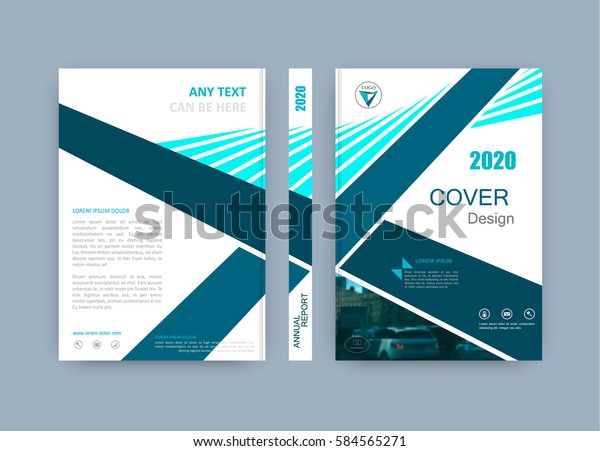 Book cover design. Brochure title sheet.\
Abstract composition with image. Blue green, turquoise colored\
geometric shapes. Set of A4 interesting vector illustration.\
Minimalistic style.\
Creative.
