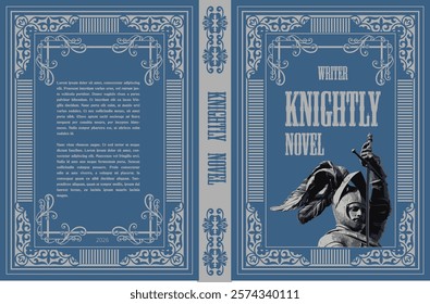 Book cover design featuring a medieval knight holding a sword, with elegant frame and typography, ideal for historical fiction or fantasy novels