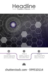 Book cover design with futuristic future sci fi circle with internet technology and business interface background. Metallic background. HUD abstract. Head-Up Display. Vector.