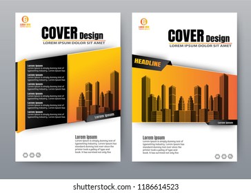 Book Cover Design Orange yellow and black Color Scheme with City Background Business Template. Can be adapt to Brochure. Annual Report Magazine Poster Corporate Presentation Portfolio Banner Website.
