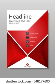 Book Cover design in red. A4 design. Annual report with geometrical figures.  Good for academic publications journals, portfolio, monographs and magazines. Vector Illustration.  