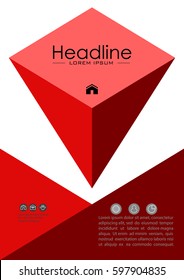 Book Cover design in red. A4 design. Annual report with geometrical figures. Good for academic publications journals, portfolio, monographs and magazines. Vector Illustration. 