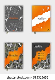 Book cover design set with low poly. Vector illustration.