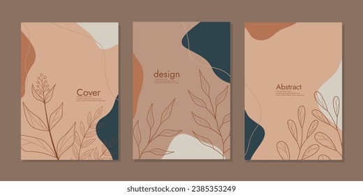 Plantilla de diseño de portada de libros en A4 con decoraciones florales dibujadas a mano. fondo botánico abstracto Para libro, encuadernador, diario, planificador, folleto, cuaderno, catálogo