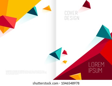 Book cover design template with abstract polygonal objects.
