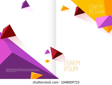 Book cover design template with abstract polygonal objects.