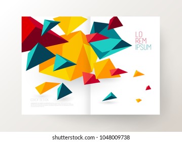 Book cover design template with abstract polygonal objects.
