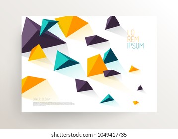 Book cover design template with abstract polygonal objects.