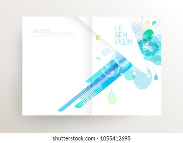 Book cover design template with abstract colorful shapes.