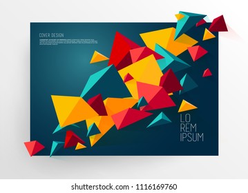 Book cover design template with abstract polygonal objects.