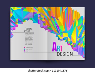 Book cover design template with abstract colorful polygonal objects. Commercial offer banner form. Headline element. Art design in bridht colors.