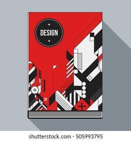 Book cover design template with abstract geometric elements. Style of modern art and graffiti.