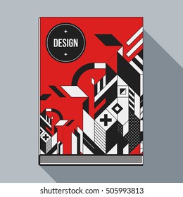 Book cover design template with abstract geometric elements. Style of modern art and graffiti.