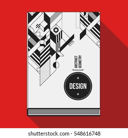 Book cover design template with abstract geometric elements. Style of modern art and graffiti.
