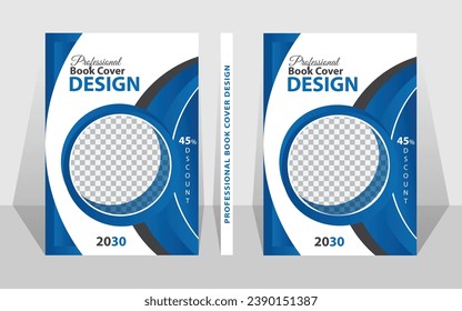 Book cover design template with blue and grey color.