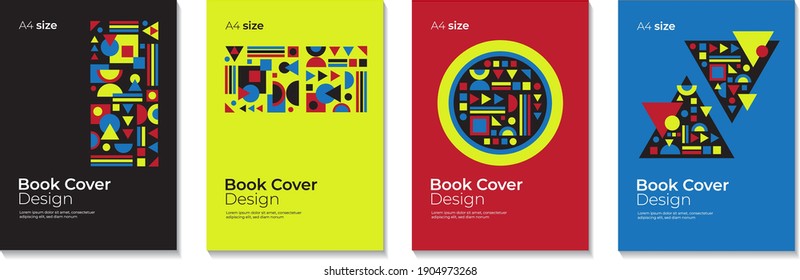 Colección de plantillas de diseño de portada de libros.  El informe corporativo cubre el paquete de diseño de ilustración geométrica abstracta. Presentación de negocio vectorial orientación vertical primera página maqueta conjunto. 