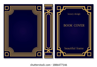 Book cover design template. Decorative vintage frame or border with corners to be printed on covers and pages of books. Title and last page and spine of the book. Vector illustration.