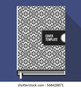 Book cover design template with monochrome geometric pattern. Useful for books, notebooks, annual reports or another media.
